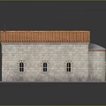 Stone Church Building With Red Tile Roof Stone Wall Windows And Cross On Top