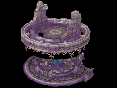 Ancient Architecture Circular Ruined Purple Stone Structure With Ornate Carvings 3d model