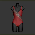Elegant Red Sleeveless Leotard With Sequined Embellishment On Black Mannequin