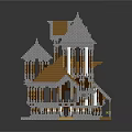 Pixel Style Multi Level Tower Building With Orange Roof Stone Windows And Small Green Plants