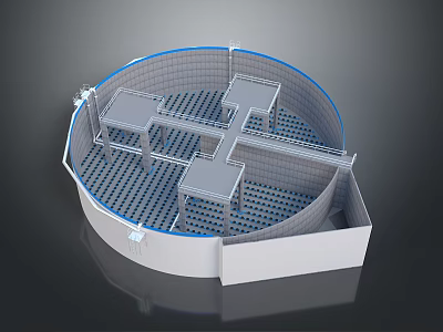 Circular Industrial Equipment With Internal Square Platforms And Grid Floor Structure 3d model