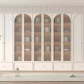 Modern White Bookcase With Arched Glass Doors And Books Display In Interior Design