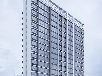 Modern High Rise Building Exterior With Glass Curtain Walls And Balconies 3d model