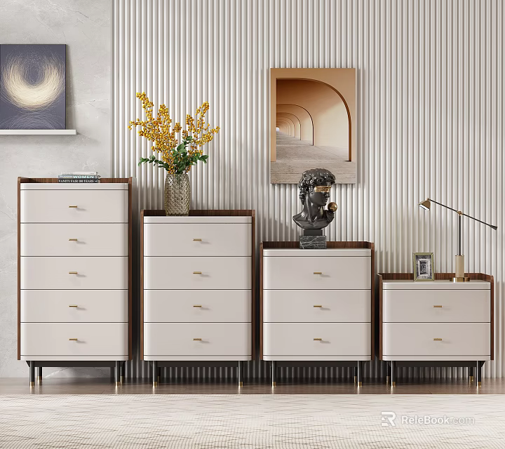 Elegant Modern Chest of Drawers With Flower Vase Sculpture Table Lamp and Wall Art 3d model 