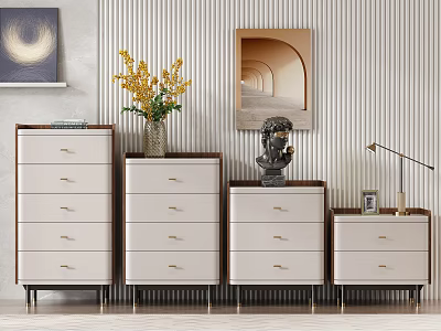 Elegant Modern Chest of Drawers With Flower Vase Sculpture Table Lamp and Wall Art 3d model