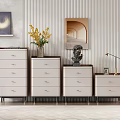 Elegant Modern Chest of Drawers With Flower Vase Sculpture Table Lamp and Wall Art