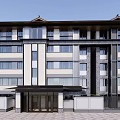 Traditional Chinese Style Multi Story Building With Gray White Exterior Balconies And Windows