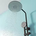 Modern Shower Head Design With Light Blue Wall And Bathroom Accessories Plus Green Plant