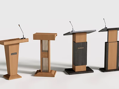 Various Modern Podium Designs With Wooden And Black Finishes And Microphones 3d model