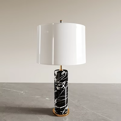 Modern Table Lamp With White Lampshade And Black Marble Stand On Marble Tabletop 3d model