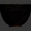 Artistic Ceramic Bowl With Intricate Sculpture Carving And Dark Glaze Finish