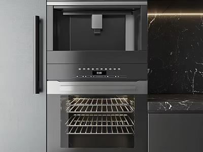 Modern Stainless Steel Kitchen Appliance With Wine Rack And Marble Countertop 3d model
