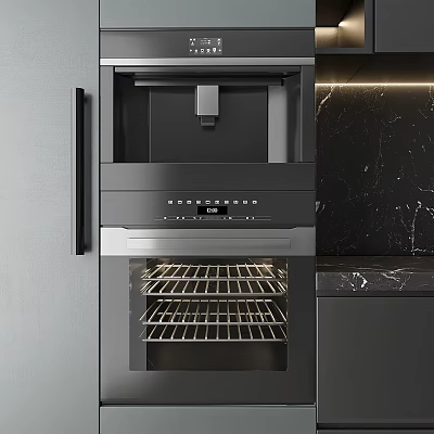 Modern Stainless Steel Kitchen Appliance With Wine Rack And Marble Countertop 3d model