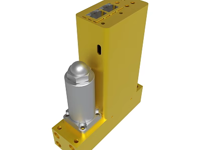 Yellow Industrial Mechanical Component With Silver Cylindrical Part And Mounting Holes 3d model