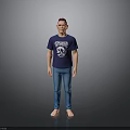 Man Wearing Marvel T shirt With Skull Graphic Blue Jeans And Sandals