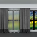 Gray Curtains With Sheer Inner Layer By Window Showing Green Landscape