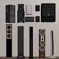Various Home Audio Speakers With Different Sizes And Modern Black Brown White Designs