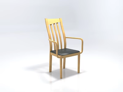 Wooden Single Chair With Black Seat And Armrests Modern Simple Design Home Furniture 3d model
