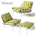 Green Leaf Pattern Outdoor Chairs With Wicker Design And Metal Frame Ottoman 3d model