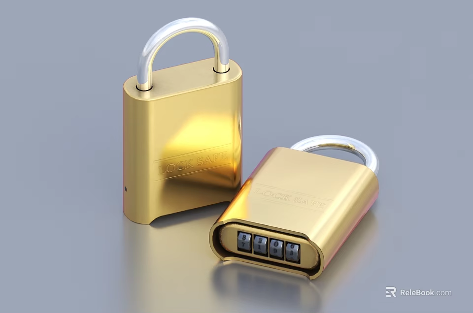 Golden Door Handle Featuring Traditional And Combination Lock With Numeric Keypad Design 3d model