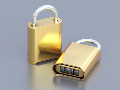 Golden Door Handle Featuring Traditional And Combination Lock With Numeric Keypad Design 3d model