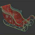 Red Decorative Playground Sleigh With Golden Decorations And Snowflake Patterns On Metal Frame