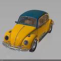 Vintage Yellow Beetle Car With Blue Roof And Classic Retro Exterior Design
