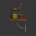 Vintage Wooden Cart Display With Metal Bottles Cans And Orange Lids