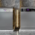Modern Kitchen Appliances In Three Colors With Marble Wall And Accent Lighting