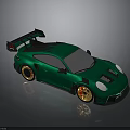 Green Sports Car With Black Rear Spoiler Gold Wheels Roof Vents And Sleek Design