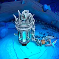 Mystical Blue Ice Scenery With Central Metal Structure Chains Ice Crystals Rocks And Spiked Plants