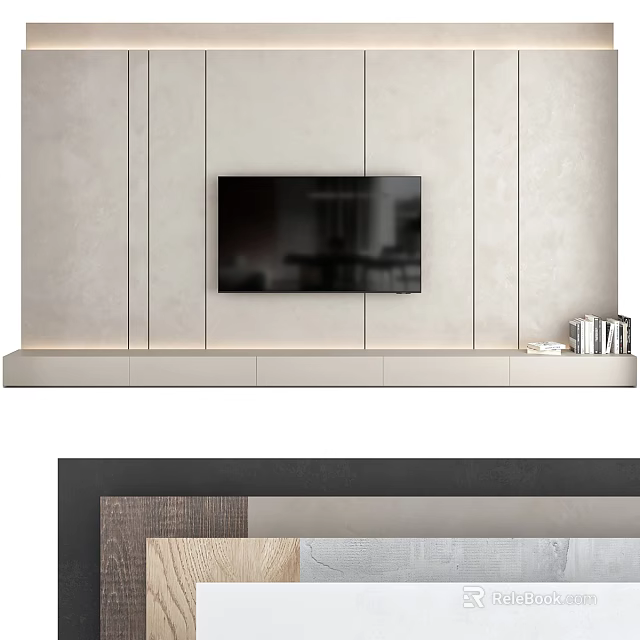 Modern TV Wall Design With Sleek Panels And Long Storage Shelf 3d model