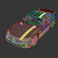 Silver Mercedes AMG Sports Car with Green Stripes and Rear Spoiler Design
