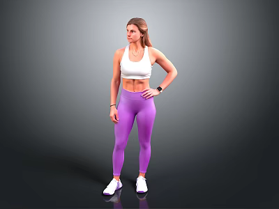 Stylish Fitness Activewear Set Including White Top Purple Leggings Sneakers Smartwatch And Band 3d model