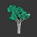 Cartoon Style Trees With Green Leaves And White Trunks In Paper Art Design