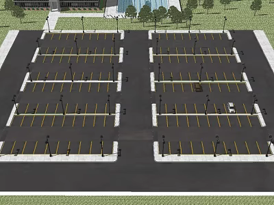 Structured Parking Lot Design With Multiple Spaces Lighting Poles And Trees 3d model