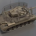 Military Tank Featuring Protective Wire Mesh Turret And Heavy Metal Tracks Design