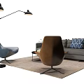 Gray Sofa Coffee Table Set With Patterned Pillows Blue Brown Chairs Floor Lamp And Rug 3d model