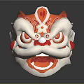 Traditional Lion Dance Head With Orange White Patterns And Decorative Mane 3d model