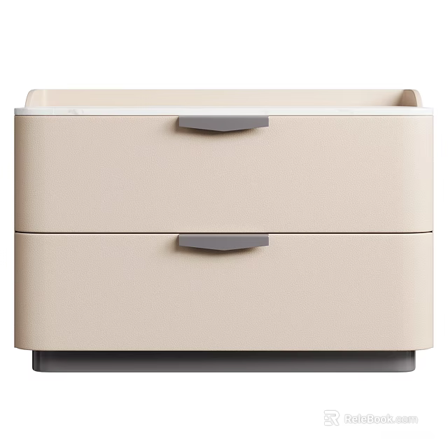 Modern Beige Bedside Table With Two Drawers Gray Handles And Base 3d model