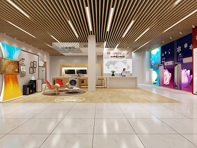 Modern Specialty Store Spacious Interior With Product Displays Lighting And Reception Area 3d model
