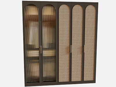 Modern Wardrobe Design With Dark Frame Glass And Woven Texture Doors 3d model