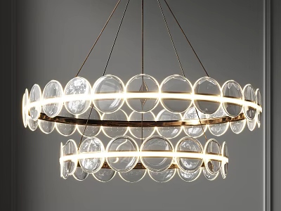 Elegant Modern Chandelier With Double Ring Transparent Glass Orbs Illuminated Stylish Design 3d model