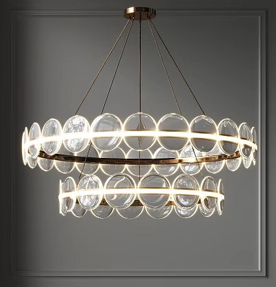 Elegant Modern Chandelier With Double Ring Transparent Glass Orbs Illuminated Stylish Design 3d model