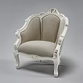Elegant Classic Single Chair With White Carved Frame And Beige Fabric Cushion