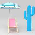 Outdoor Photo Spot With Blue White Striped Umbrella Pink Beach Chair And Blue Cactus