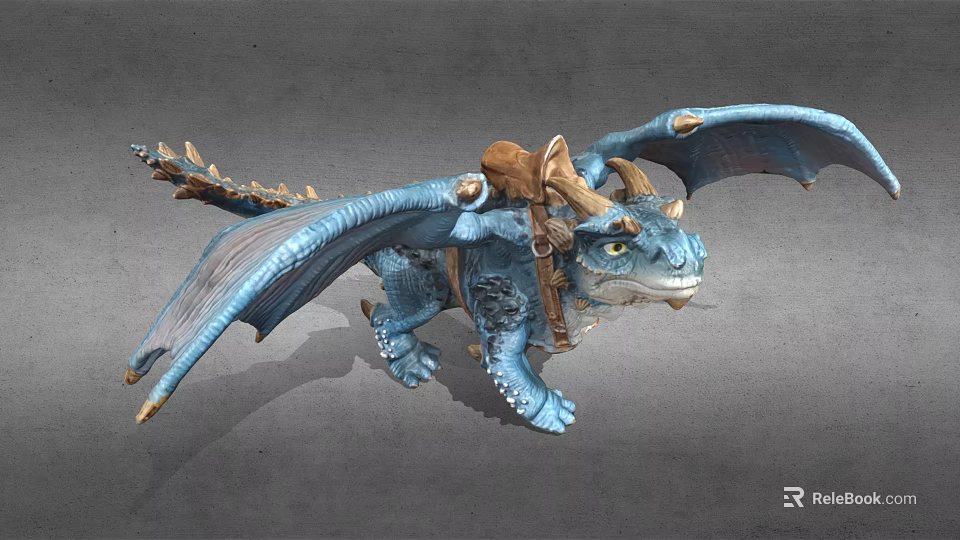 Blue Dragon Statue With Saddle Horns Detailed Wings And Realistic Design 3d model 