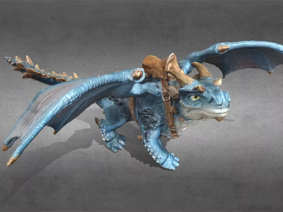 Blue Dragon Statue With Saddle Horns Detailed Wings And Realistic Design 3d model