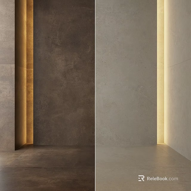 Modern Wall Components With Dark Brown And Light Beige Textured Panels And Side Lighting 3d model