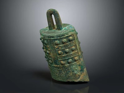 Ancient Chinese Bronze Bell Musical Instrument With Ornate Dot Patterns And Intricate Carvings Design 3d model